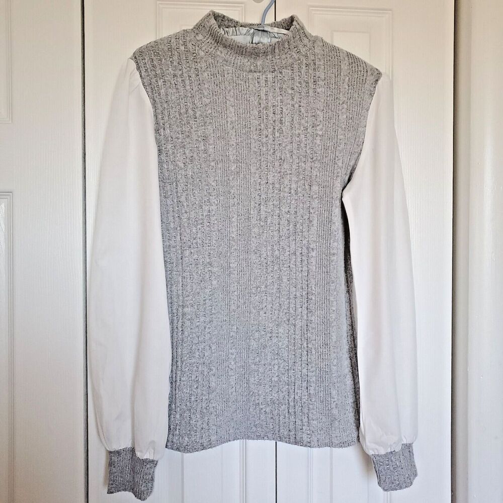 CUPSHE Long Sleeve Sweater Business Sheer Soft Gray Minimalist Stretch Preppy M